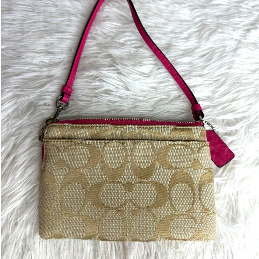 COACH Pink Tan Signature Canvas Wristlet - Picture 2 of 6